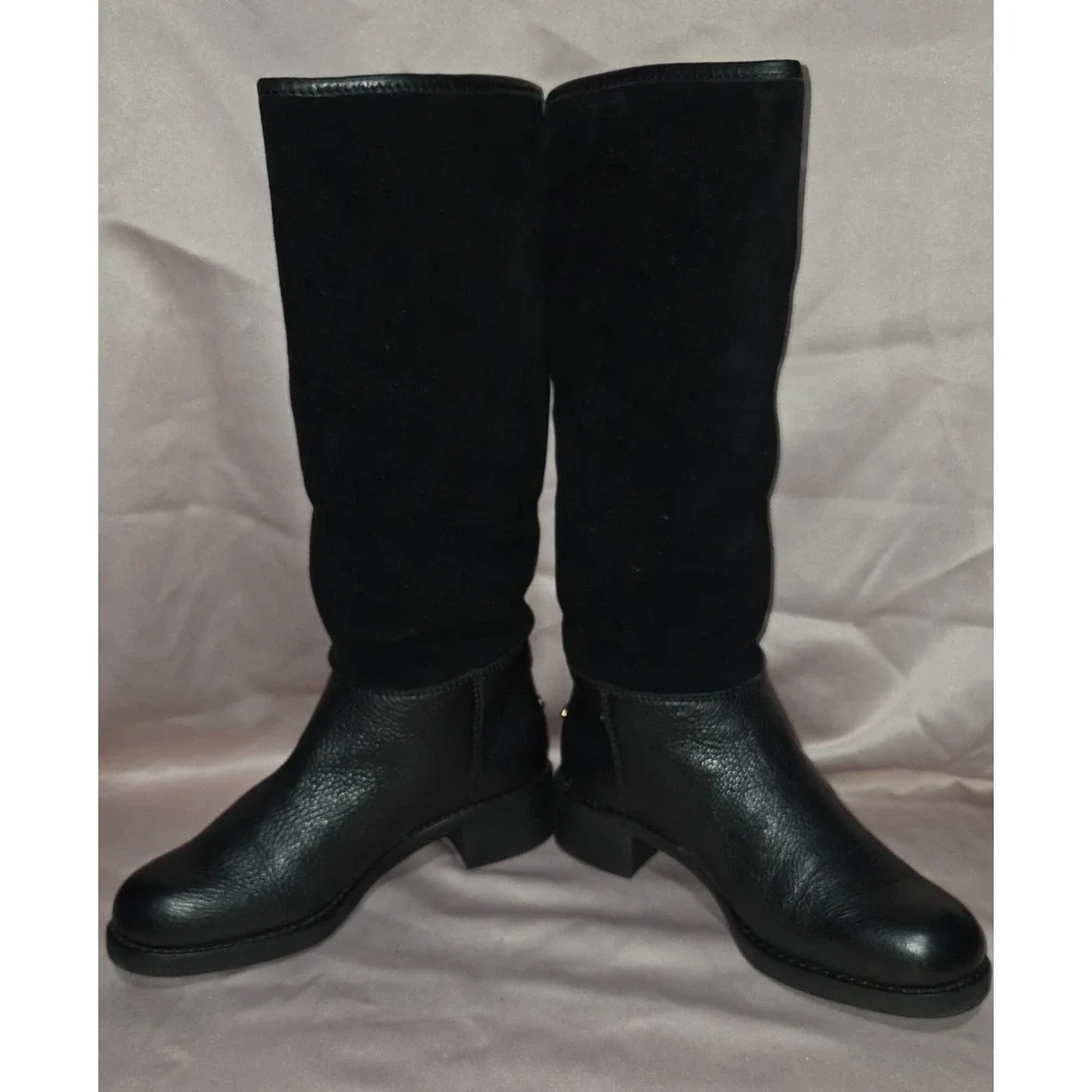 Coach Knee High Boots Black Bailey Safari Leather Suede Zip Boot Size 5.5B
